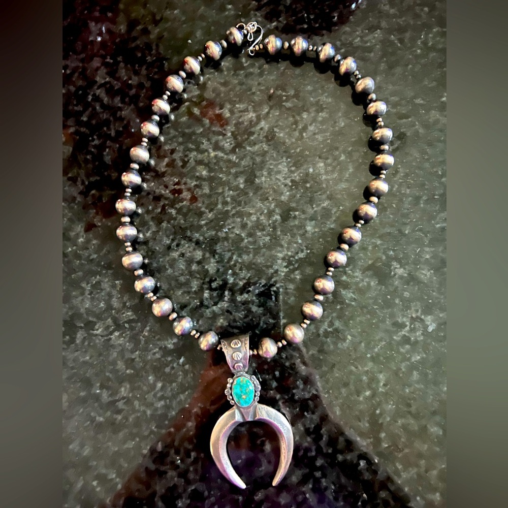 Harold Becenti turquoise pendant and Navajo pearl necklace
